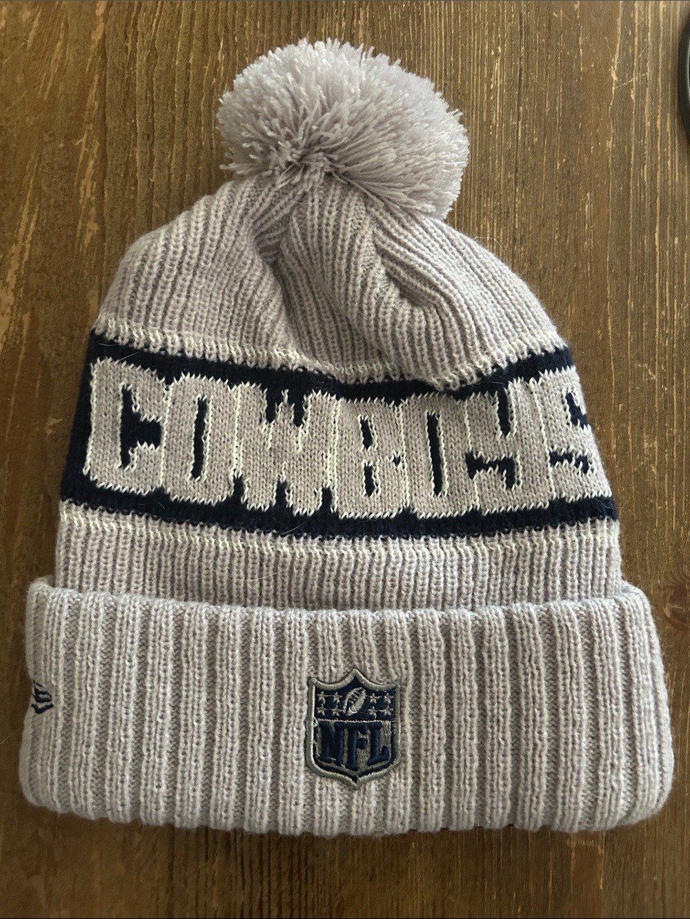 NFL Dallas Cowboys Light Gray and Navy Pom Beanie - Picture 2 of 3